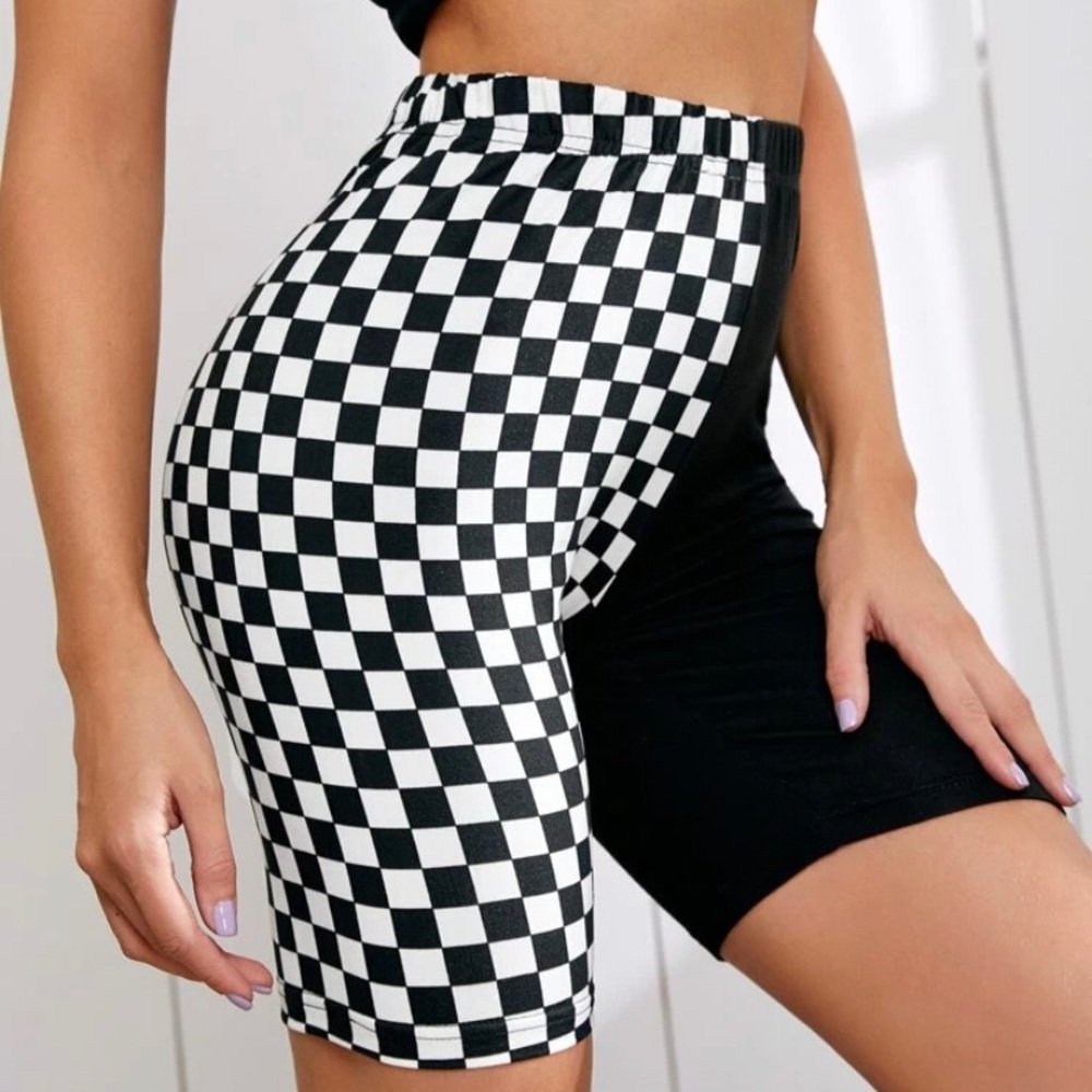SHEIN checkered panel biker shorts